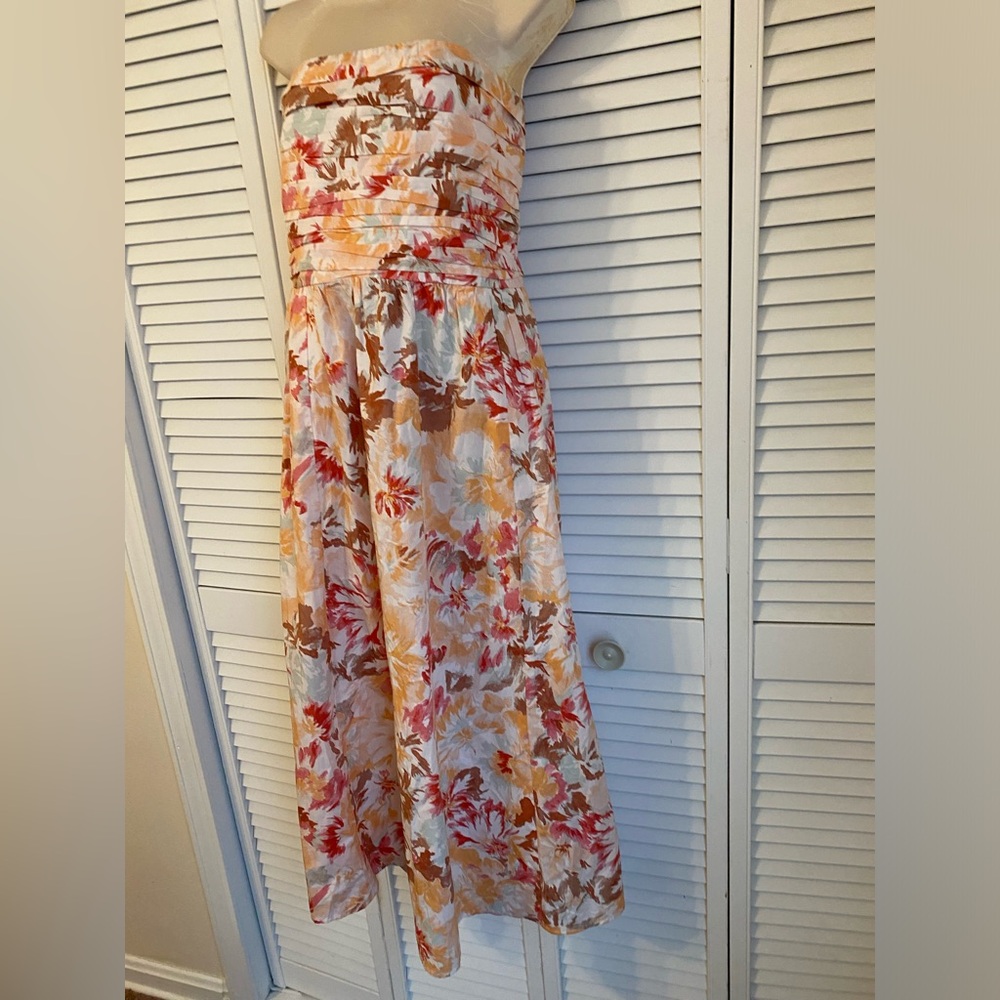 NWT Abercrombie & Fitch Smocked Midi Dress Large Poplin Floral Resort Vacation - Picture 3 of 8